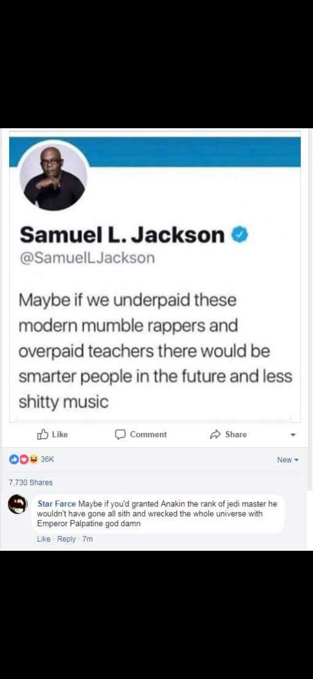 a tweet message from samuel jackson about the death of his father