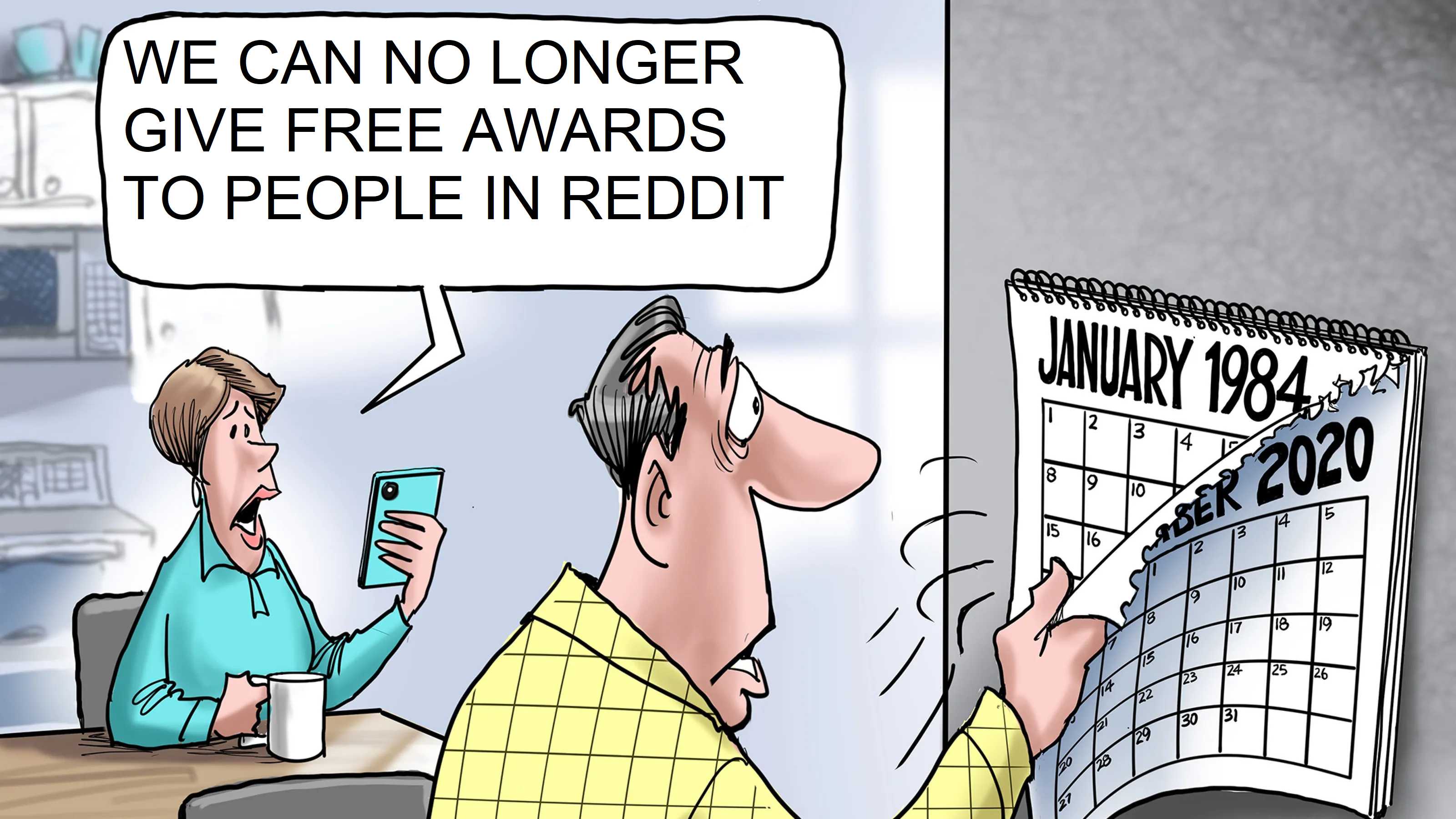 cartoon of a man looking at a calendar with a phone in his hand