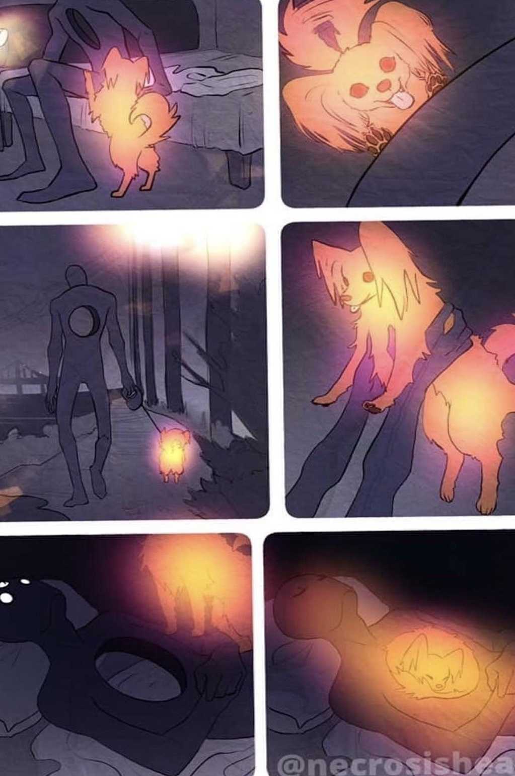 cartoon of a cat with a glowing tail and a glowing tail