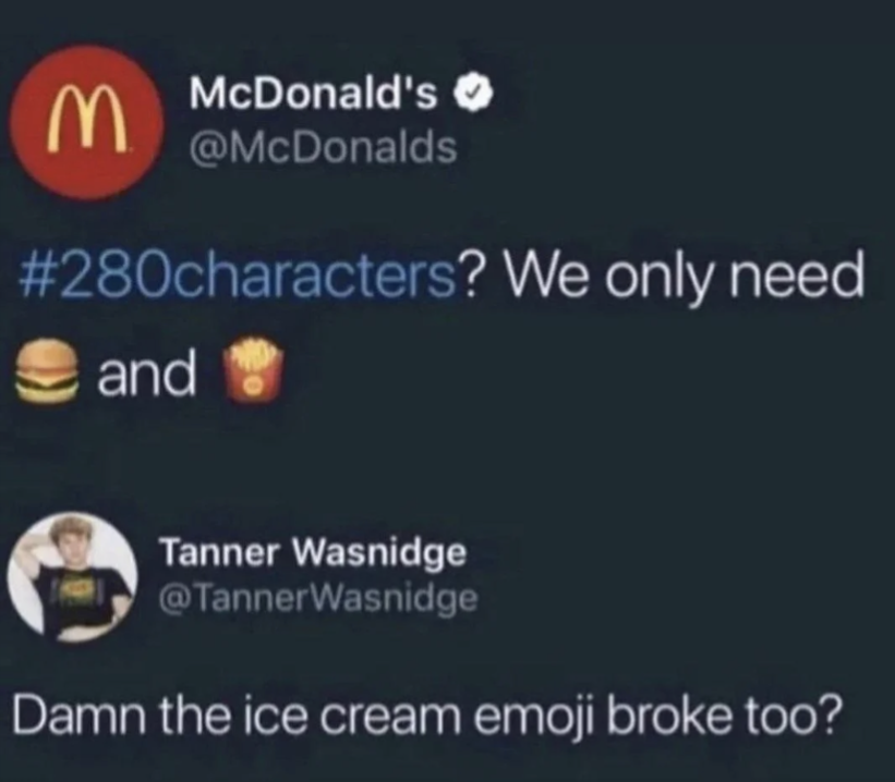 a tweet message from a mcdonalds customer about the ice cream sandwich