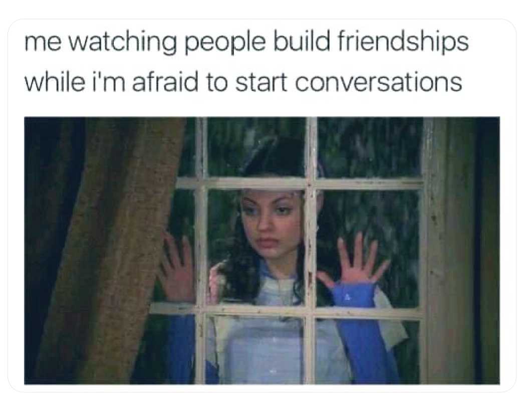 girl looking out a window at someone who is watching people build friendships while i ' m afraid to start conversations