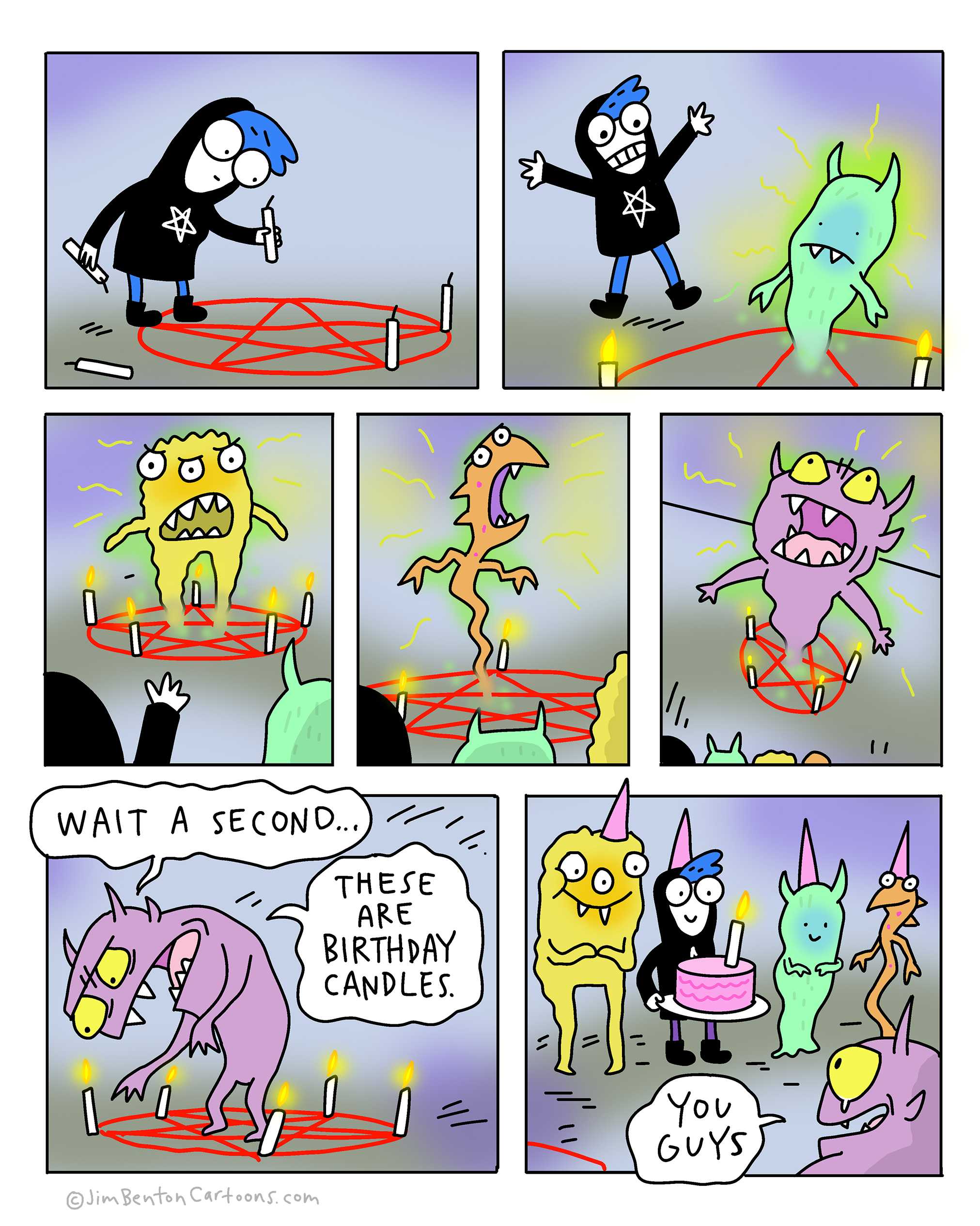 cartoon of a comic strip about a birthday candle