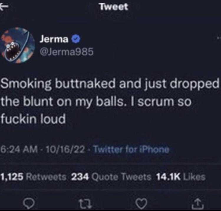 a close up of a tweet with a person smoking a cigarette