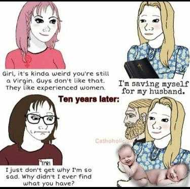 cartoon of a woman with a baby and a man with glasses