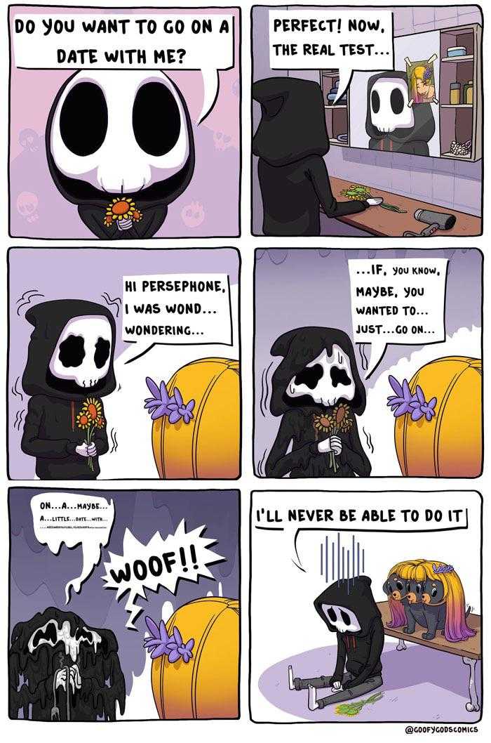 a cartoon of a comic strip with a skeleton in a hoodie