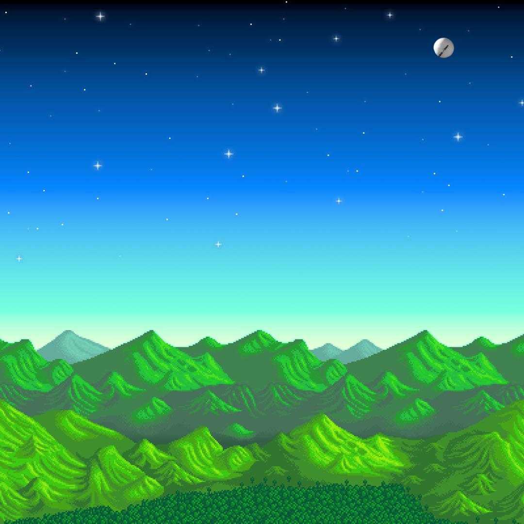 a cartoon style illustration of a mountain landscape with a full moon