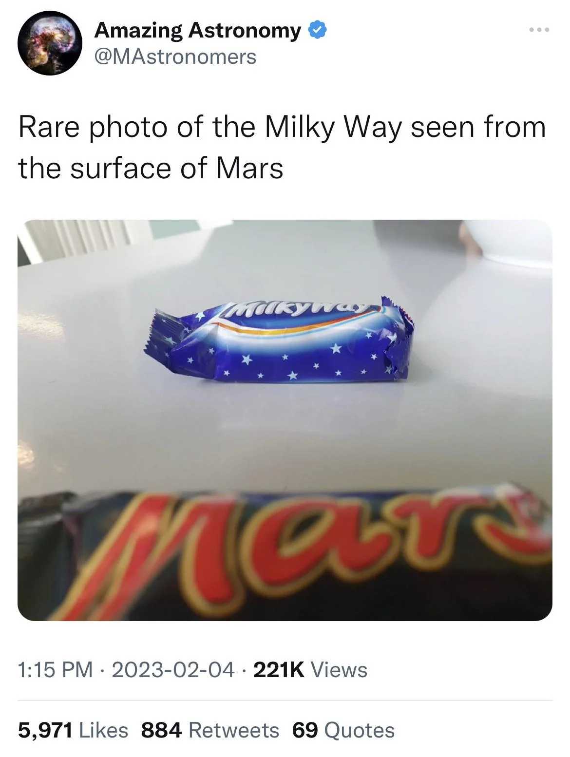 a close up of a candy bar on a table with a caption