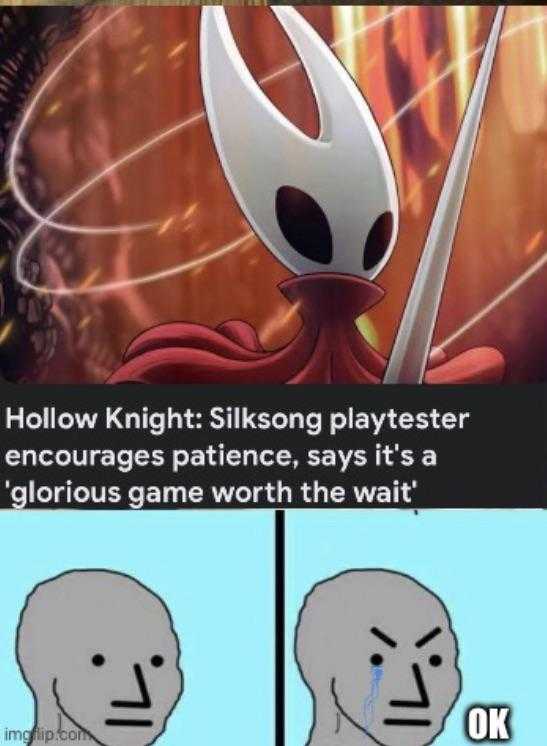 a cartoon picture of a person with a sword and a text that reads hollow knight siksong player encourages