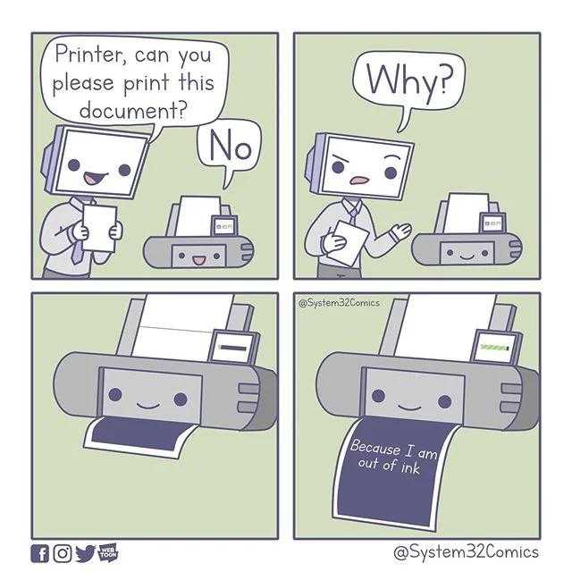 a cartoon of a printer with a paper roll and a printer with a printer on it