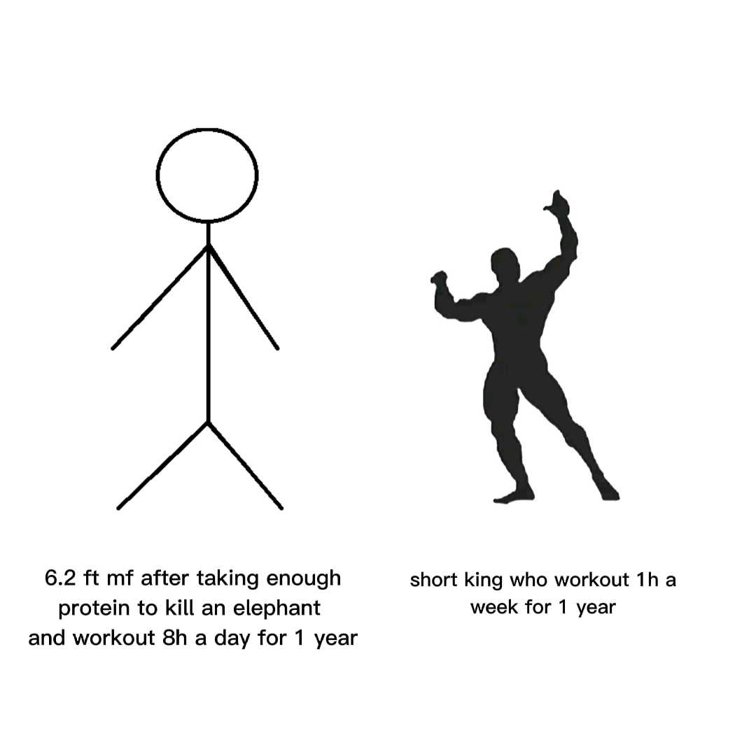 a cartoon drawing of a man standing next to a stick figure