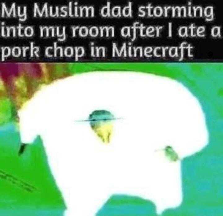 muslim ad storming into my room after i get a pork chop in minecraft