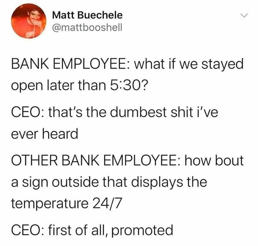 a twee message from matt buecher about the company ' s new employee