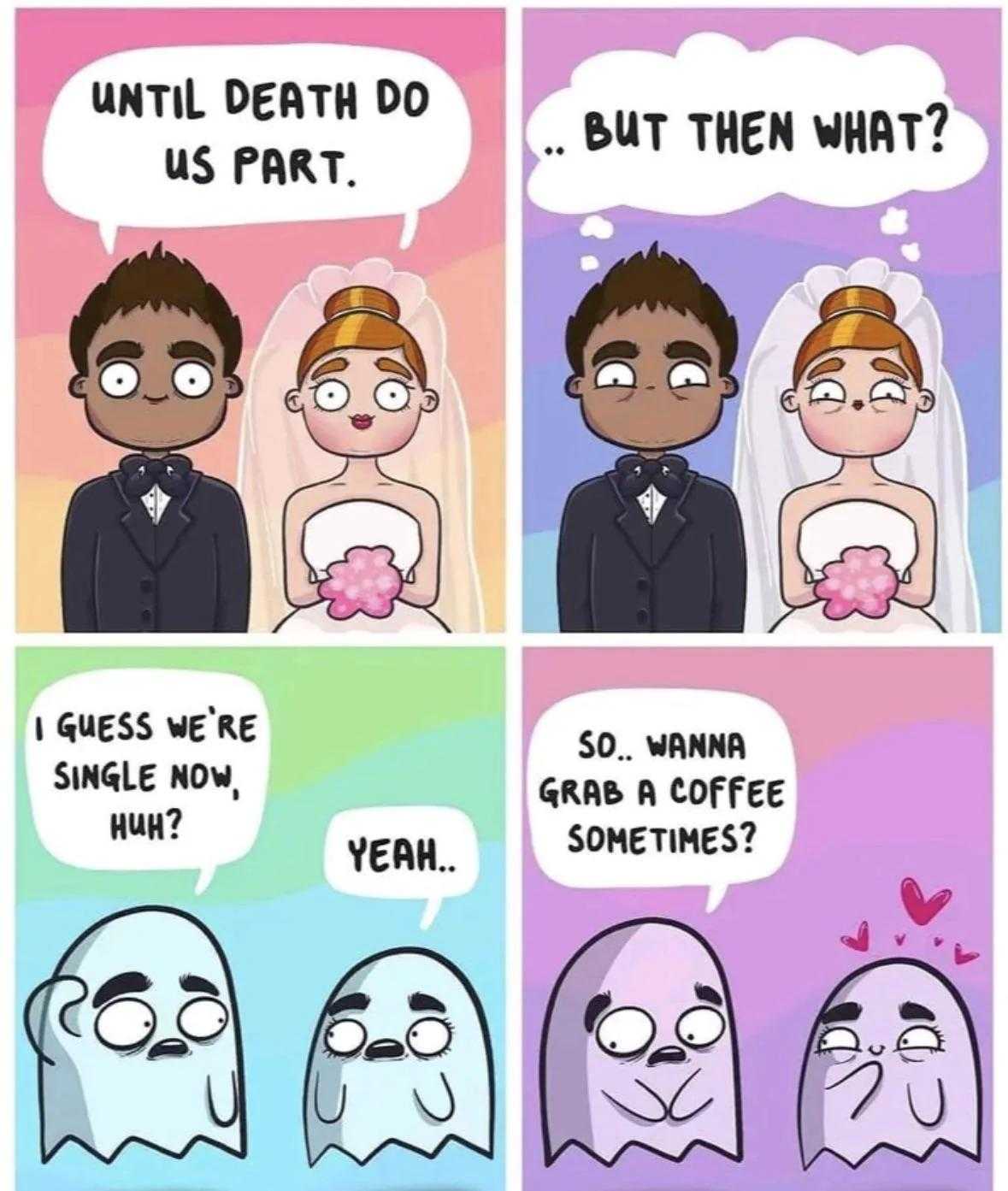 a cartoon of a couple of people that are in a wedding party