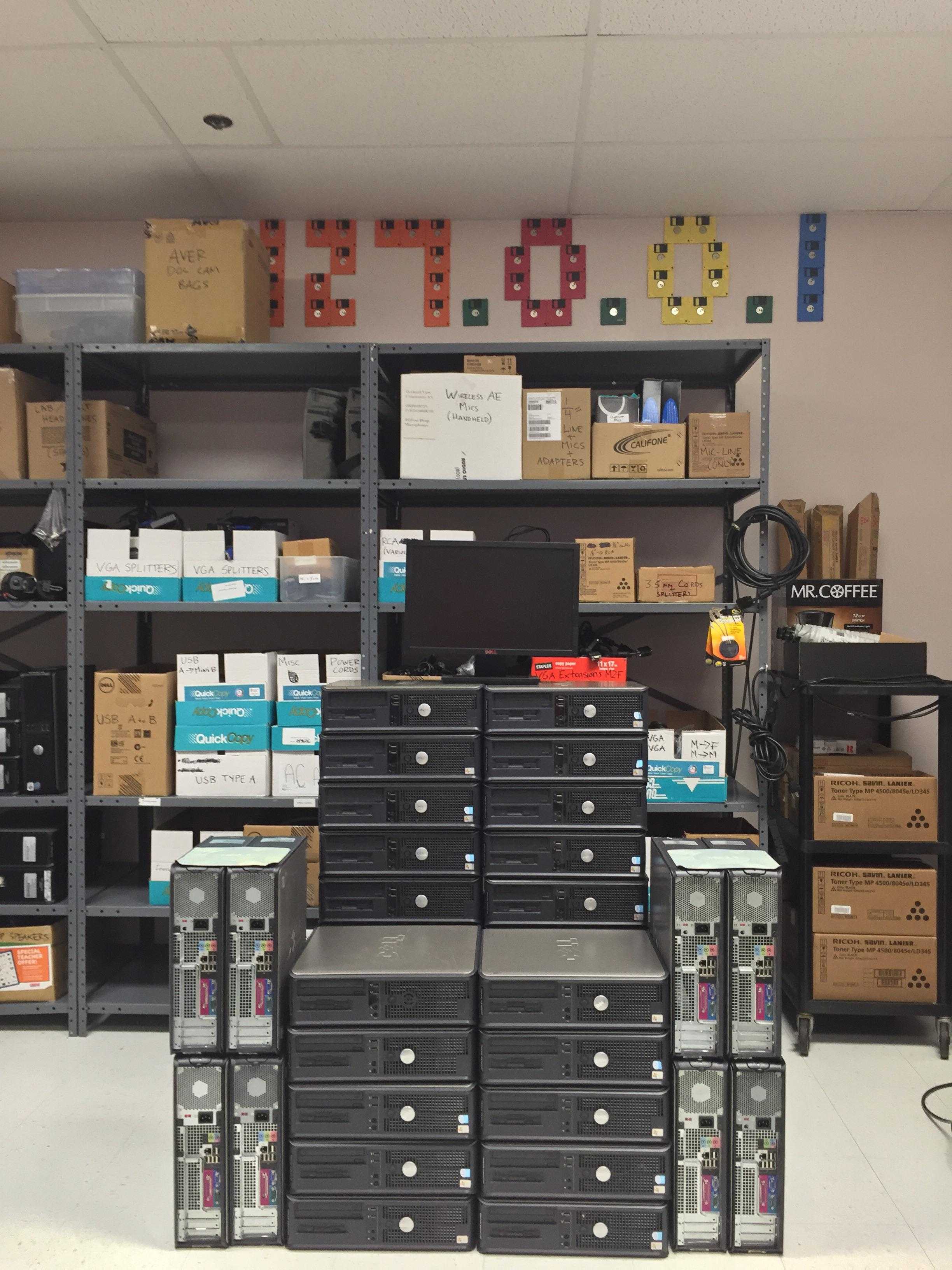 storage area with many boxes and boxes of electronic equipment