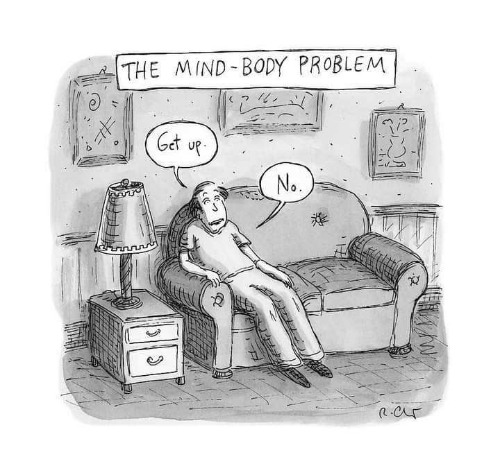 cartoon of a man sitting on a couch with a thought bubble above his head