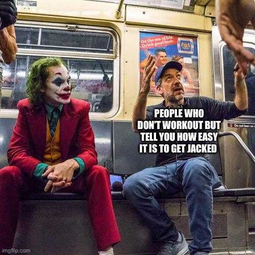 araffe joker and a man sitting on a subway train