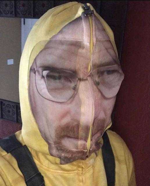 man in a yellow hood and glasses with a yellow hood