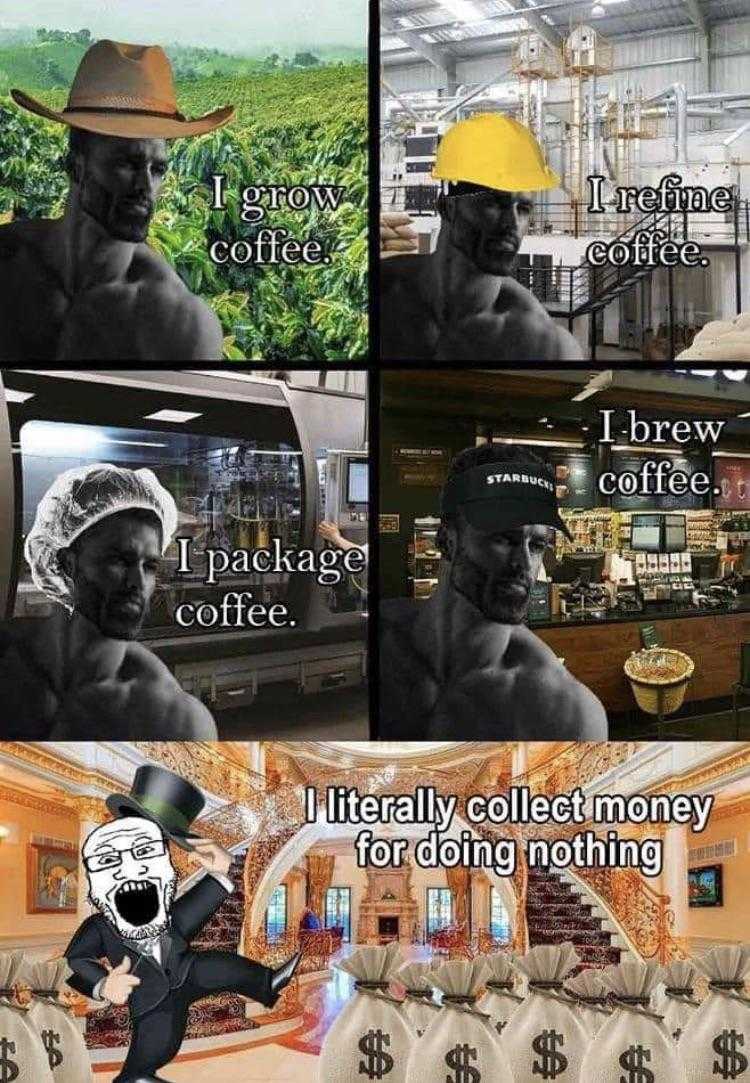 a picture of a man in a hat and a bag of coffee