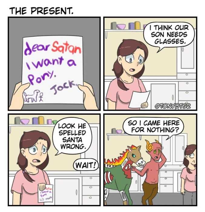 a cartoon of a woman holding a sign that says the present