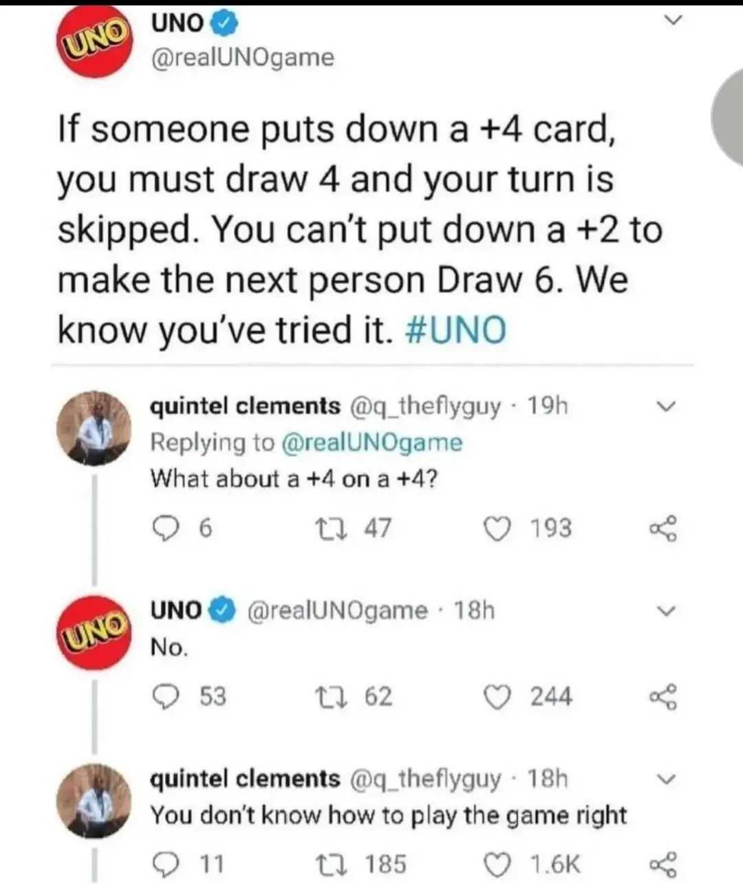 a twee message from a man who is playing uno