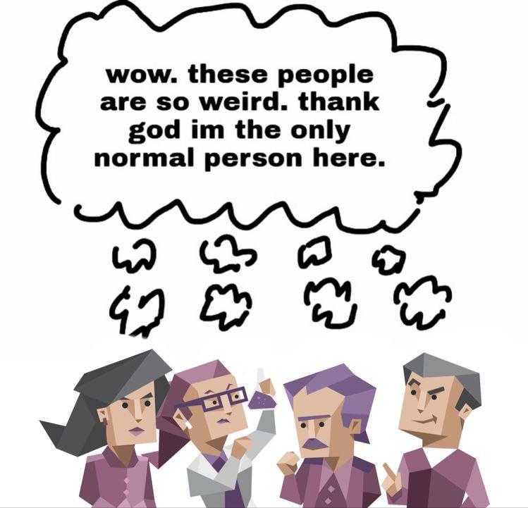 cartoon of a group of people with thought bubbles above them