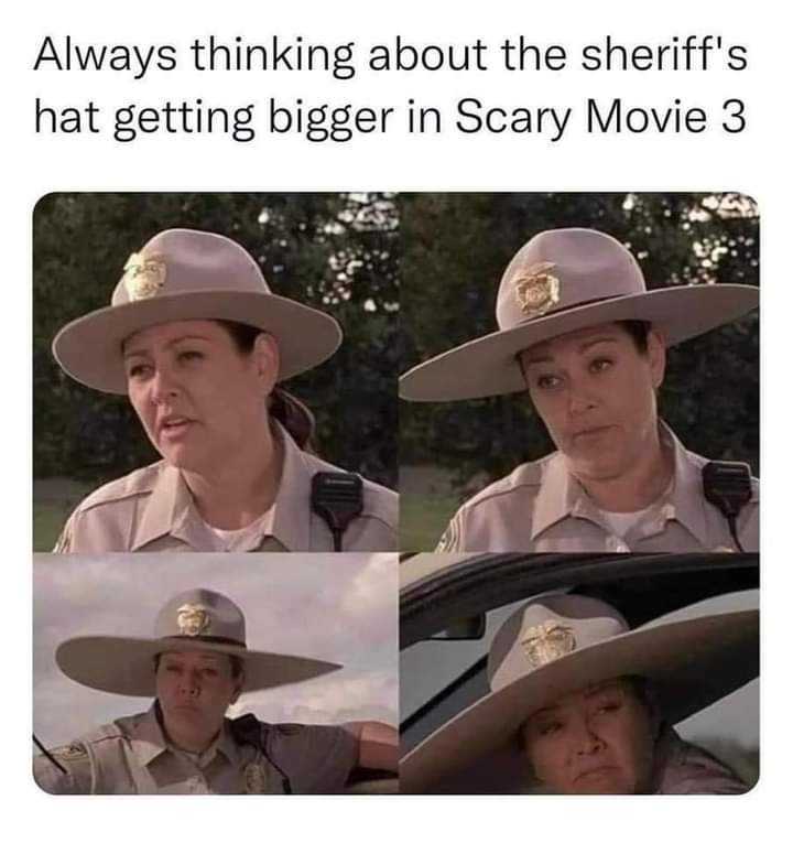 a picture taken from a movie showing a woman in a sheriff ' s hat