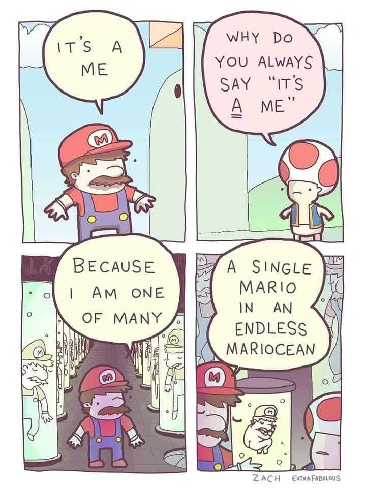 a cartoon of a comic strip with a cartoon of a mario and a cartoon of a man