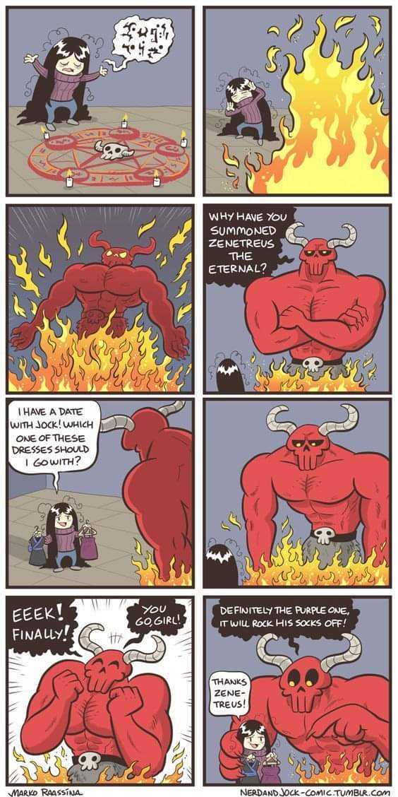 a comic strip with a cartoon of a demon and a demon