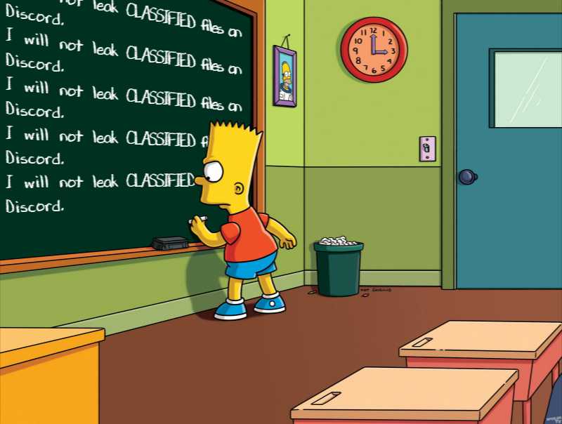 simpsons classroom with chalkboard and clock with a person standing in front of it