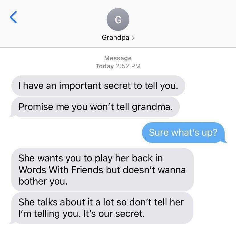 a screenshot of a text message from a woman about her grandma