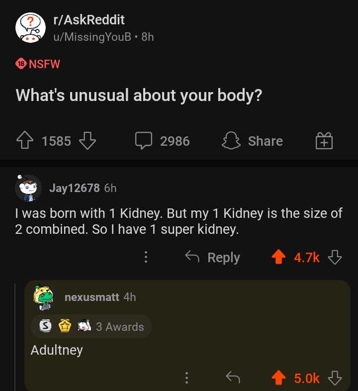 a screenshot of a tweet with a message about what ' s unusual about your body