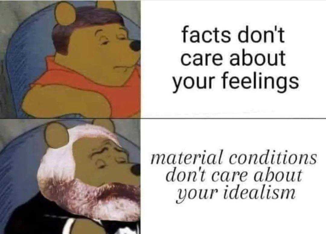 a cartoon picture of a bear with a beard and a quote that says, fact don ' t care about