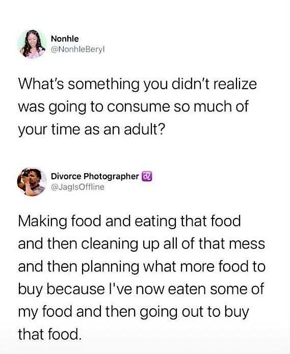 a screenshot of a woman ' s tweeing about her food