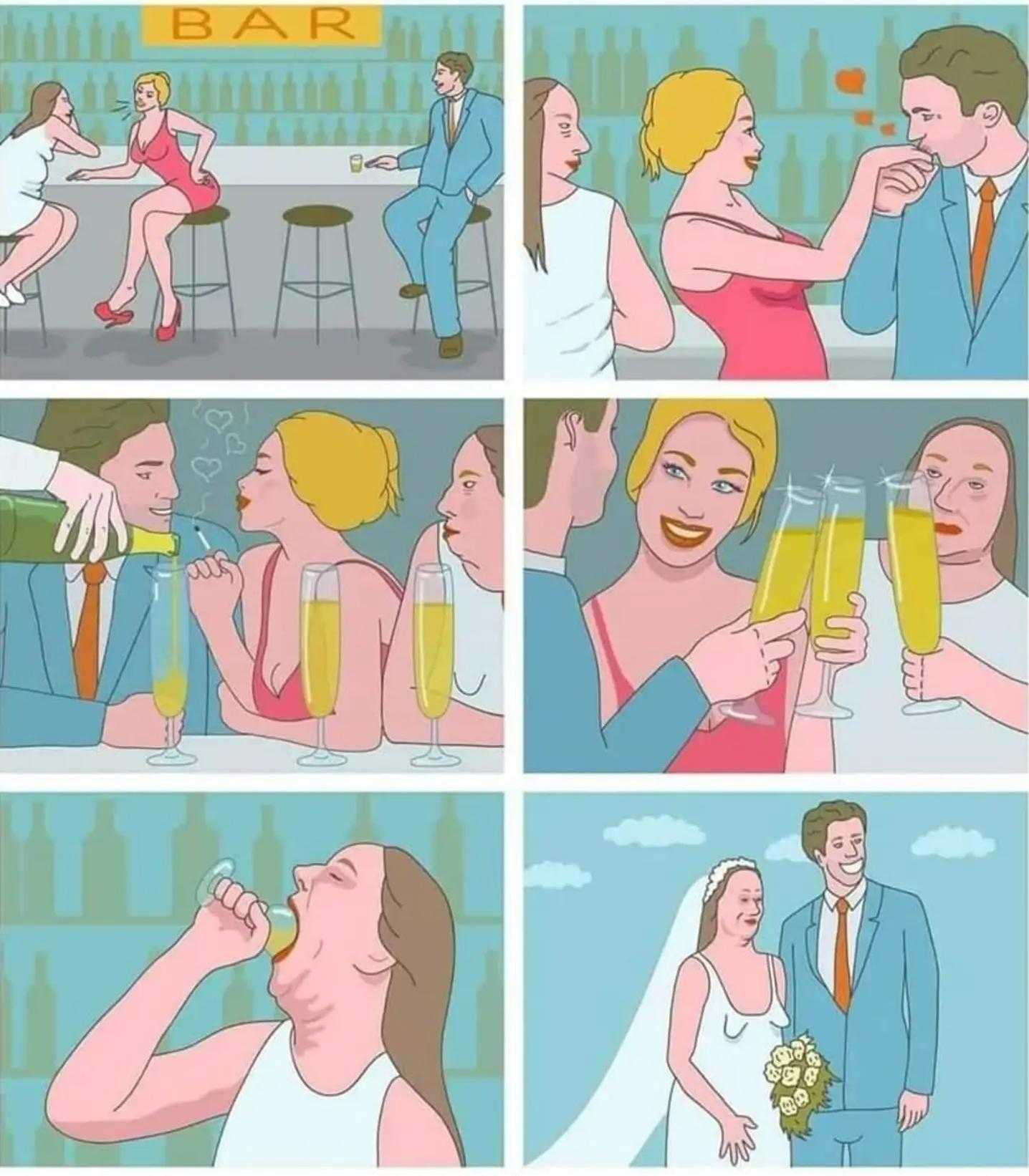 a cartoon of a man and woman drinking beer at a bar