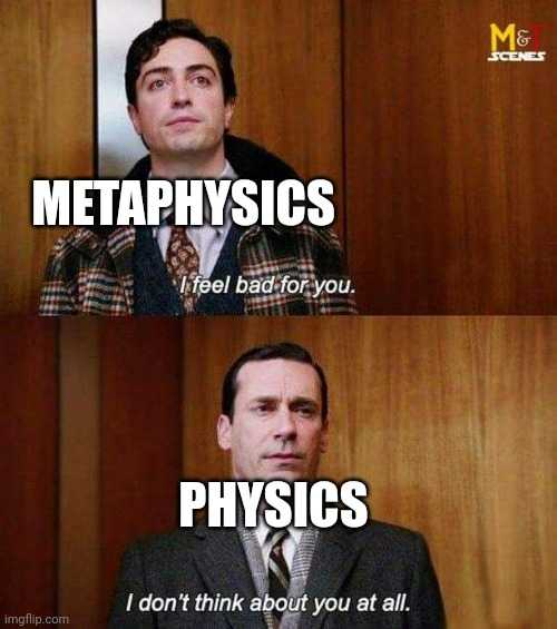 meme of a man in a suit and tie with a caption of physics