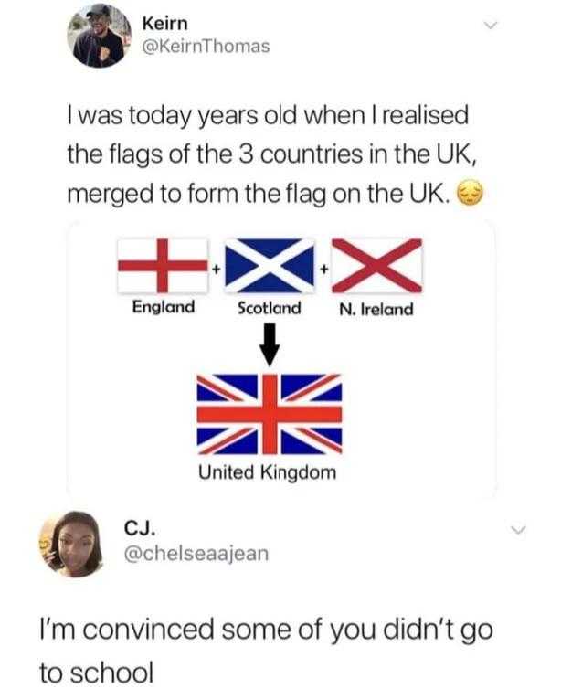 a screenshot of a twee with a picture of a british flag and a british flag