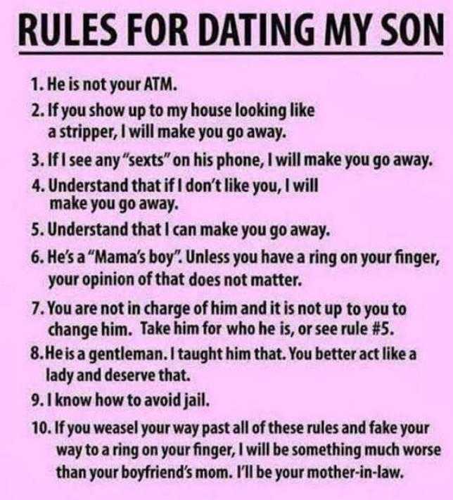 a pink poster with a poem about dating my son