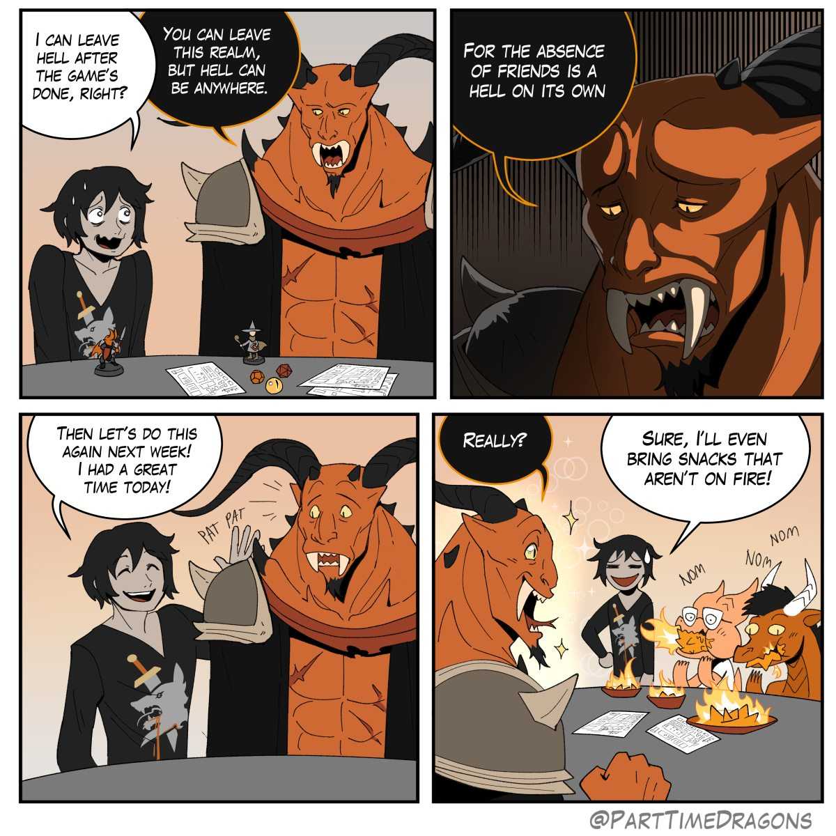 a cartoon comic strip with a demon and a demon in a room