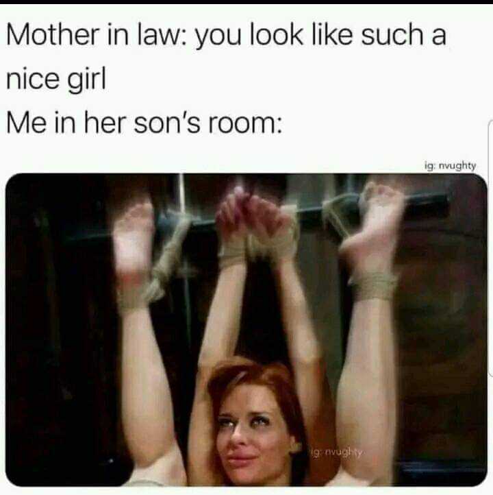 a woman holding up her hands in the air with a caption saying, mother law you look like such