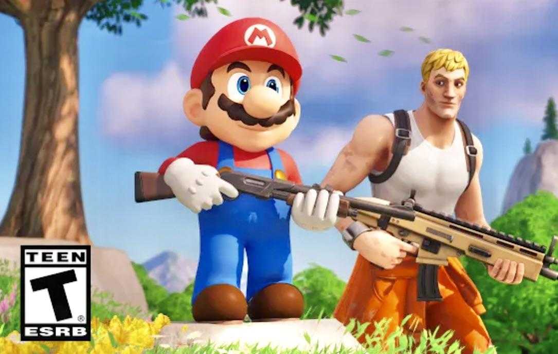 a close up of two nintendo characters holding guns in a field