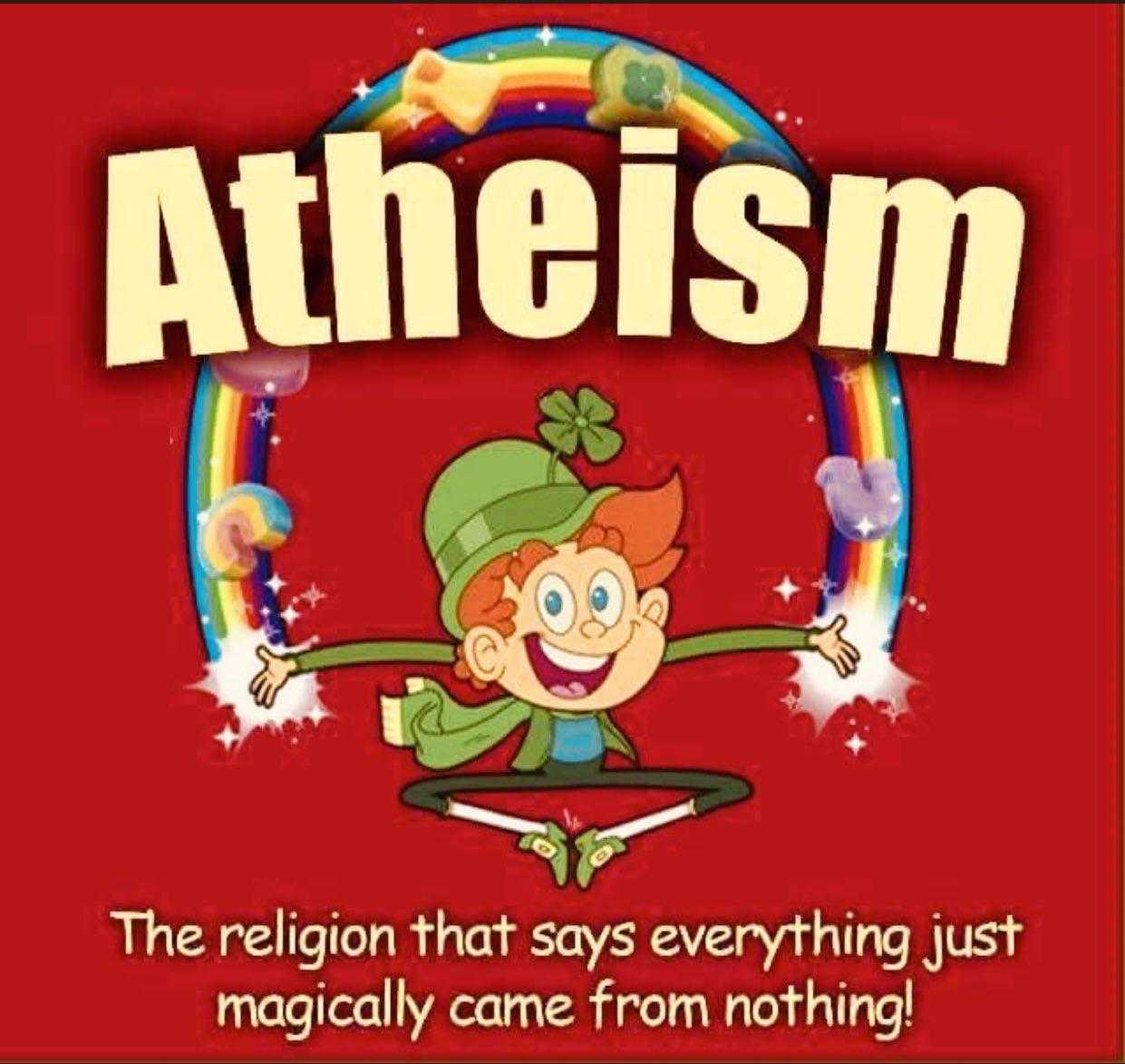 a picture of a cartoon character with a caption saying atheiism