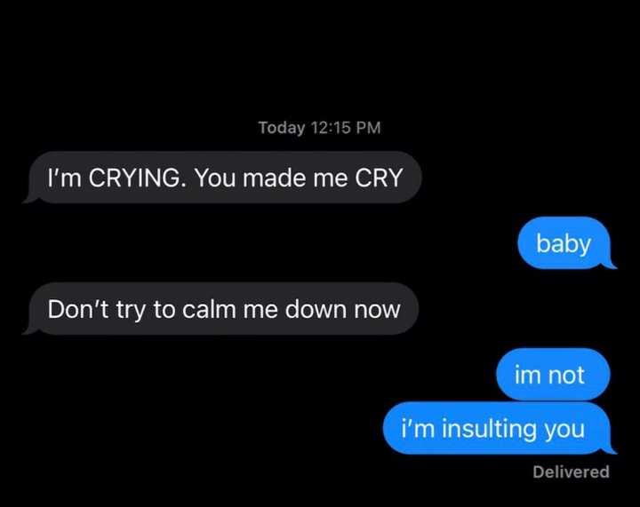 a screenshot of a text message from a woman about crying