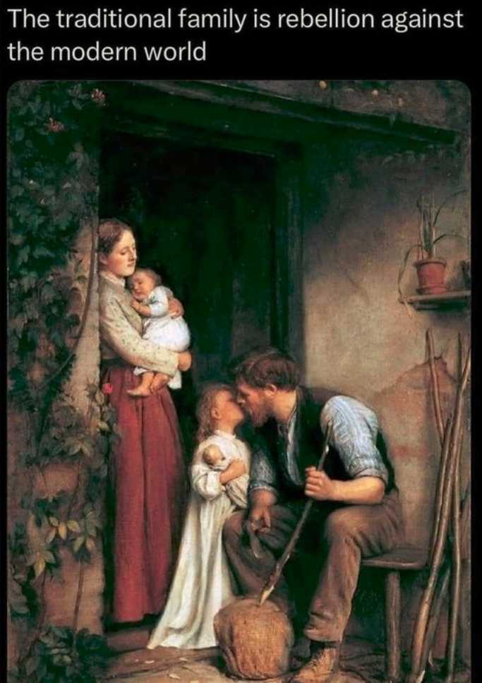 there is a painting of a family with a baby and a dog