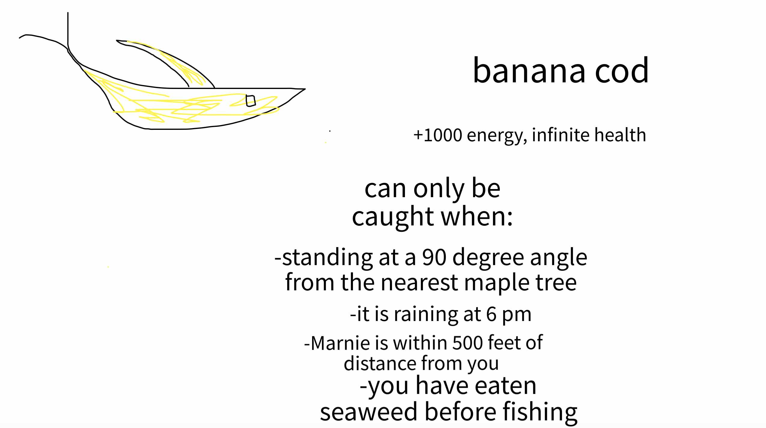 a drawing of a banana with a caption of a banana