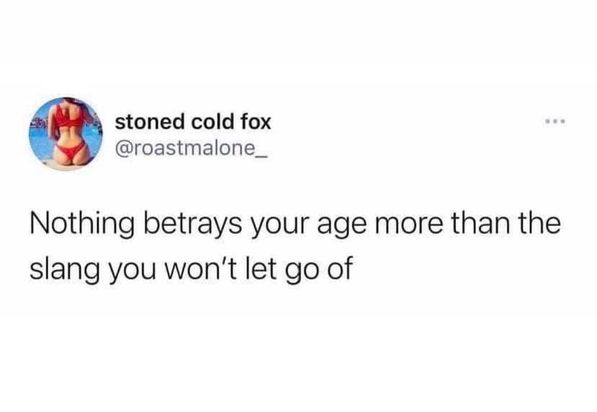 a tweet with a picture of a woman in a bikini saying, nothing betrays your age or