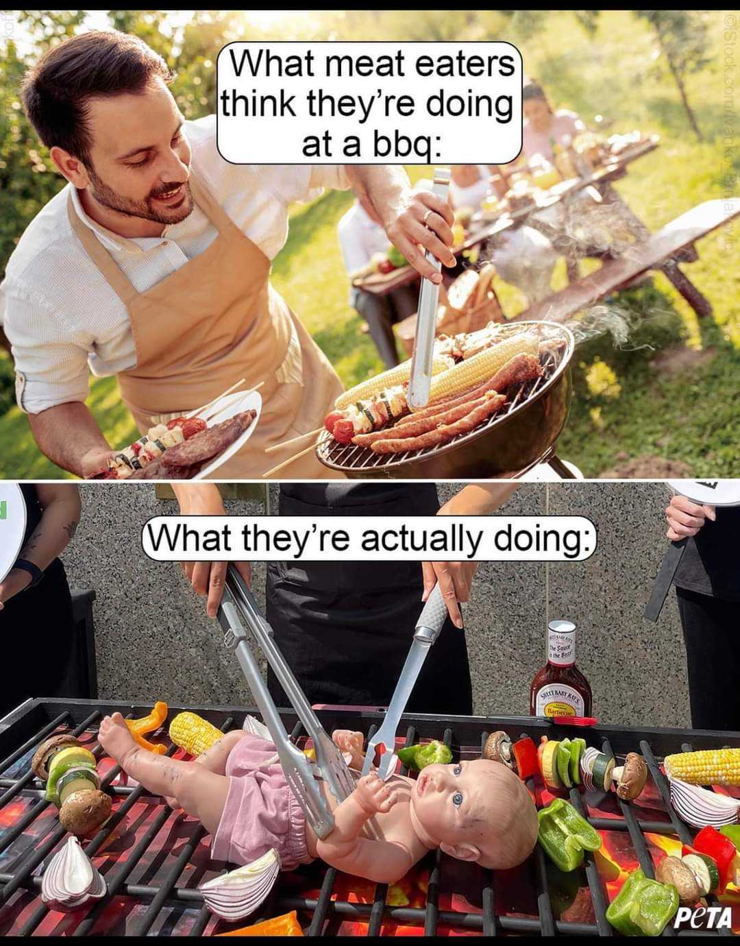 there are two pictures of a man and a baby cooking on a grill