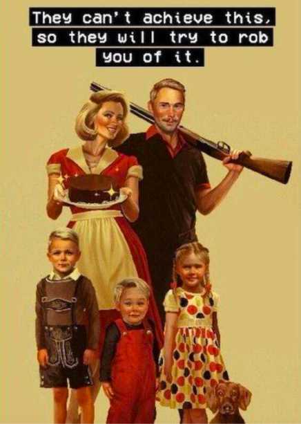 there is a poster with a picture of a family with guns