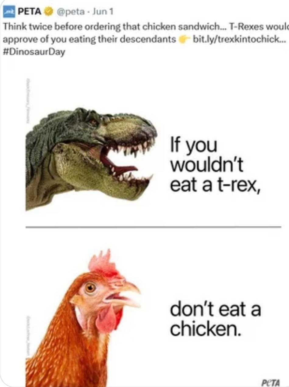 a close up of two pictures of a chicken and a dinosaur