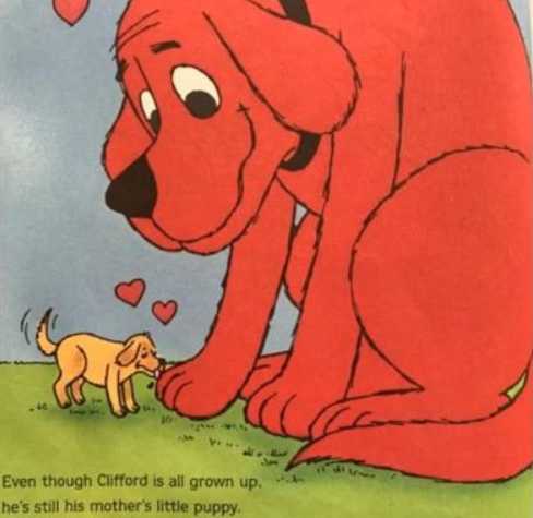 a close up of a cartoon dog with a little puppy