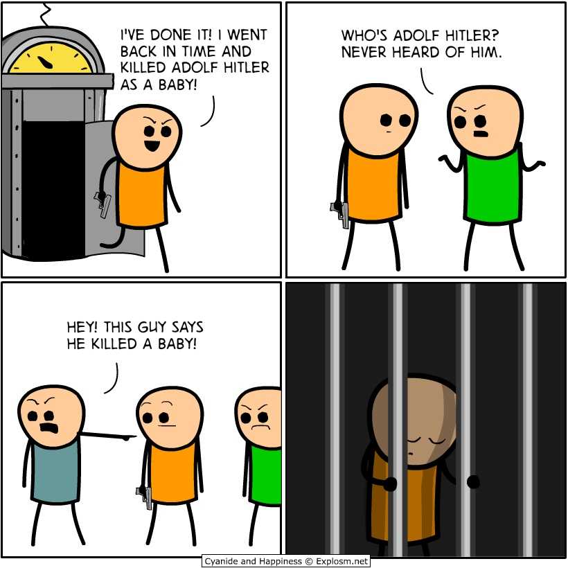 a comic strip with a cartoon of a man in jail